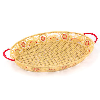 Oval raffia tray with details in different colors