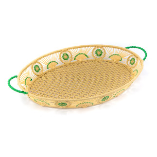 Oval raffia tray with details in different colors