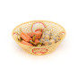 Round raffia basket with red edged fan embroidery