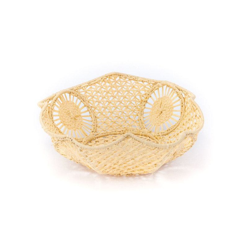 Small round basket in chocolate raffia